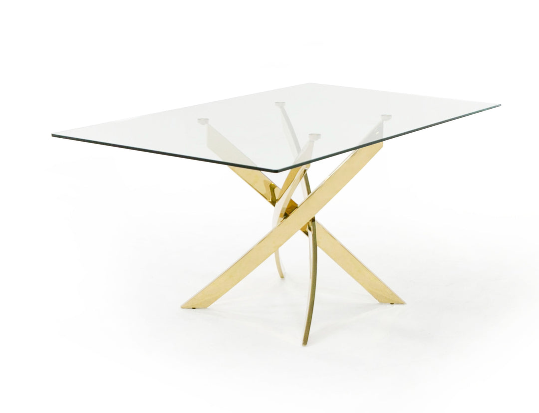 Pyrite Modern Glass and Gold Dining Table