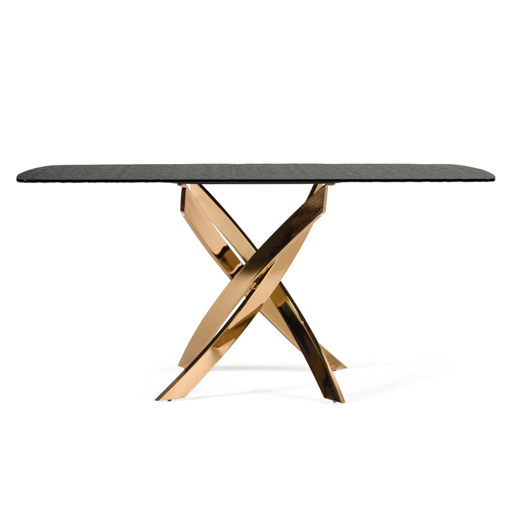 Pyrite  Modern Brown Glass + Rosegold Rectangular Dining Table