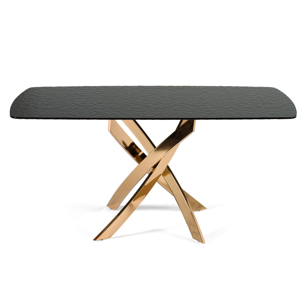 Pyrite - Modern Brown Glass + Rosegold Rectangular Dining Table - View 2