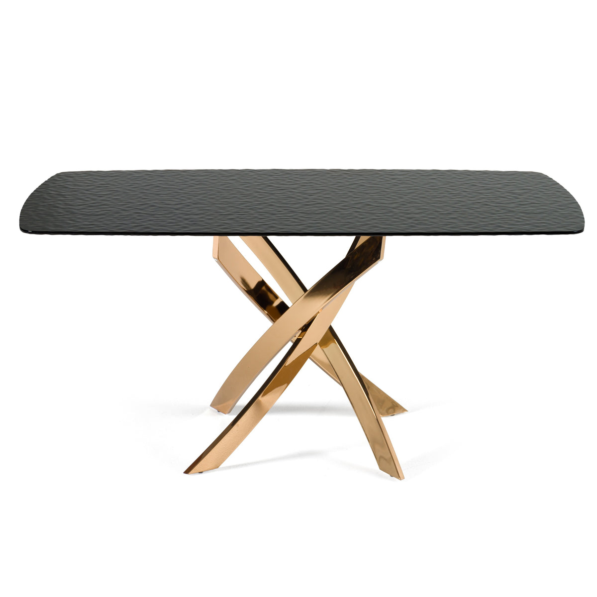 Pyrite - Modern Brown Glass + Rosegold Rectangular Dining Table - View 2
