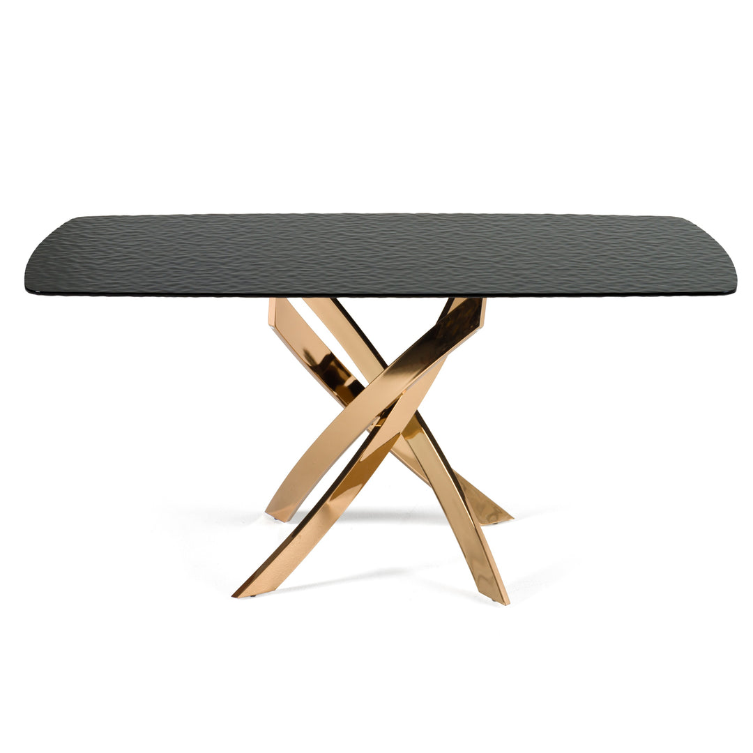 Pyrite  Modern Brown Glass + Rosegold Rectangular Dining Table