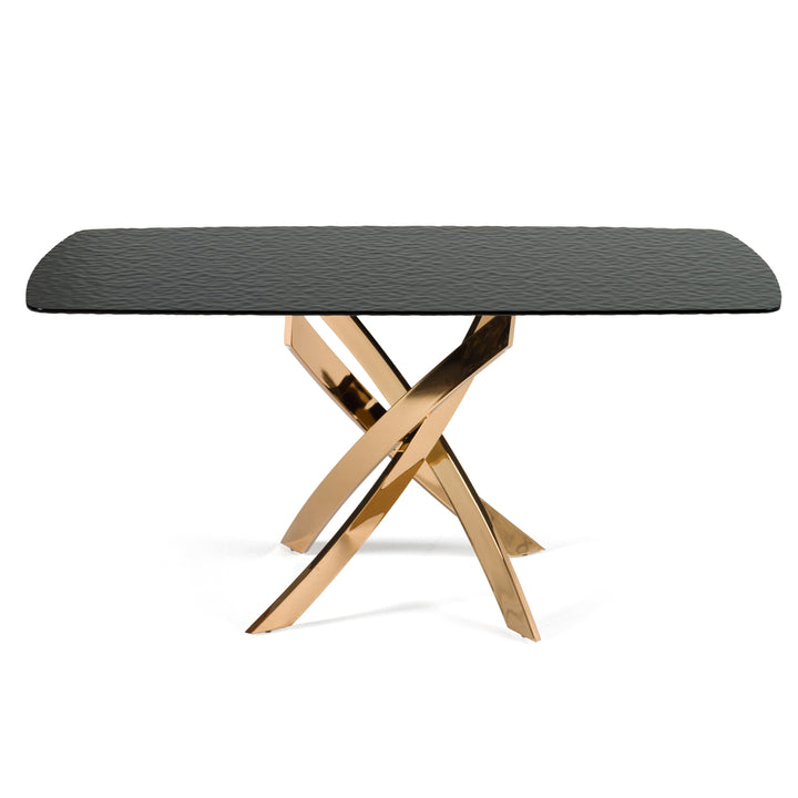 Pyrite  Modern Brown Glass + Rosegold Rectangular Dining Table