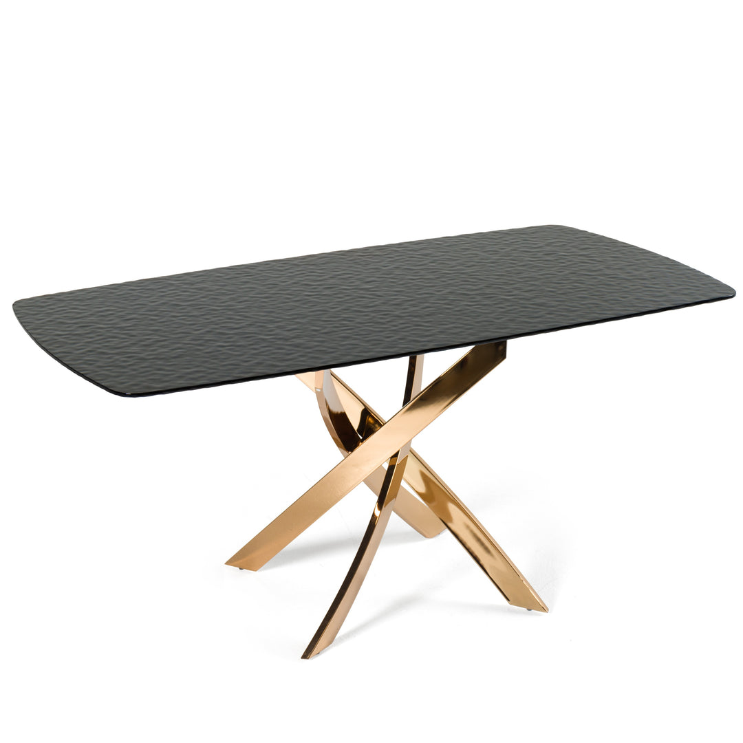 Pyrite  Modern Brown Glass + Rosegold Rectangular Dining Table