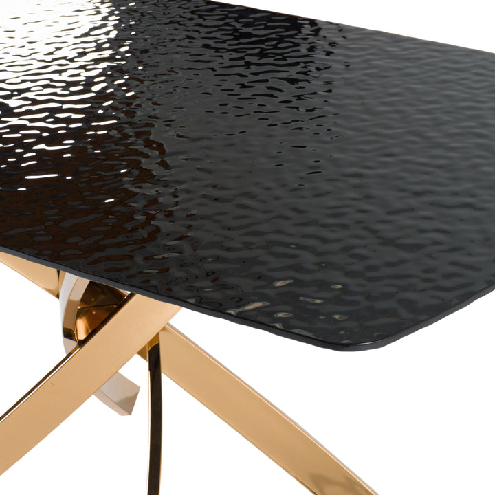 Pyrite - Modern Brown Glass + Rosegold Rectangular Dining Table
