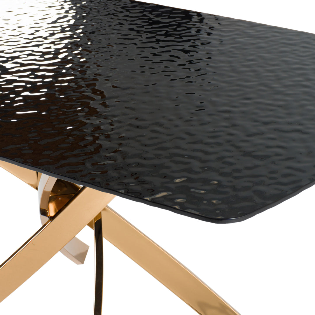Pyrite - Modern Brown Glass + Rosegold Rectangular Dining Table