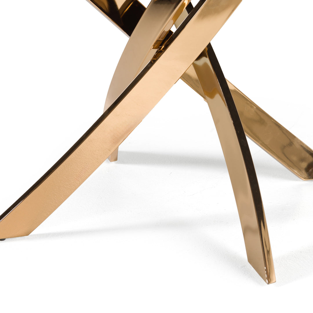 Pyrite  Modern Brown Glass + Rosegold Rectangular Dining Table