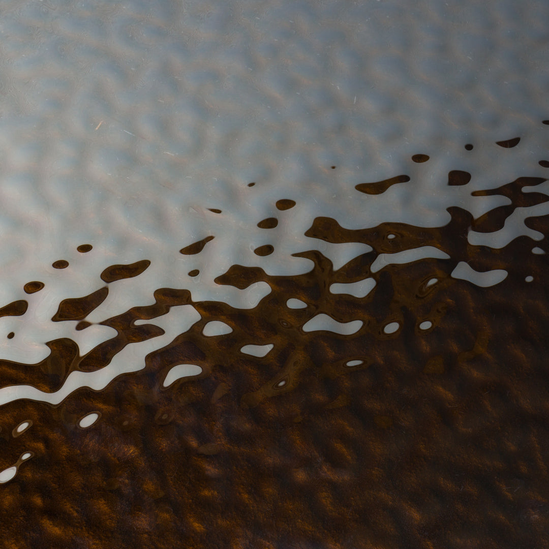 Pyrite  Modern Brown Glass + Rosegold Rectangular Dining Table