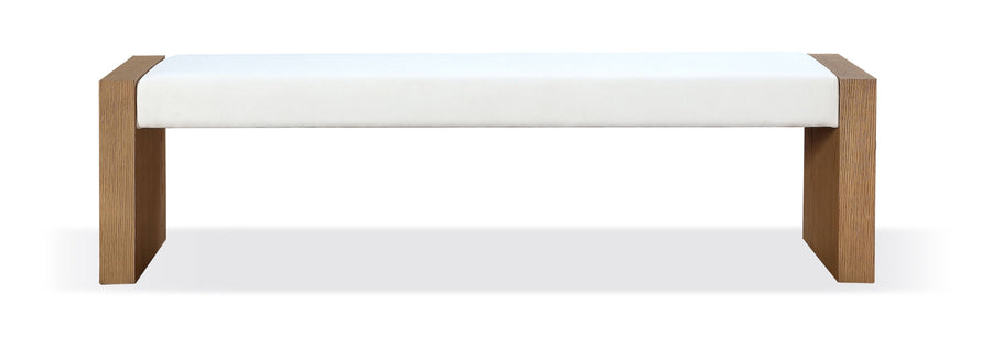 Modus Furniture Jvlh71P One Modern Coastal Slab Leg Upholstered Dining Bench In White Oak And White Pearl