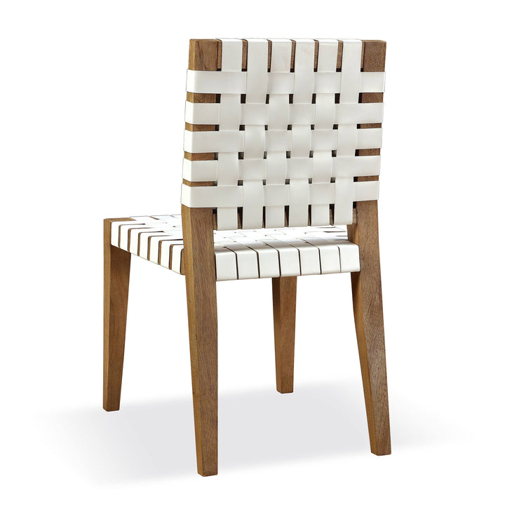 Modus Furniture Jvlh63W One Woven Leather And Solid Wood Dining Side Chair In White And Bisque