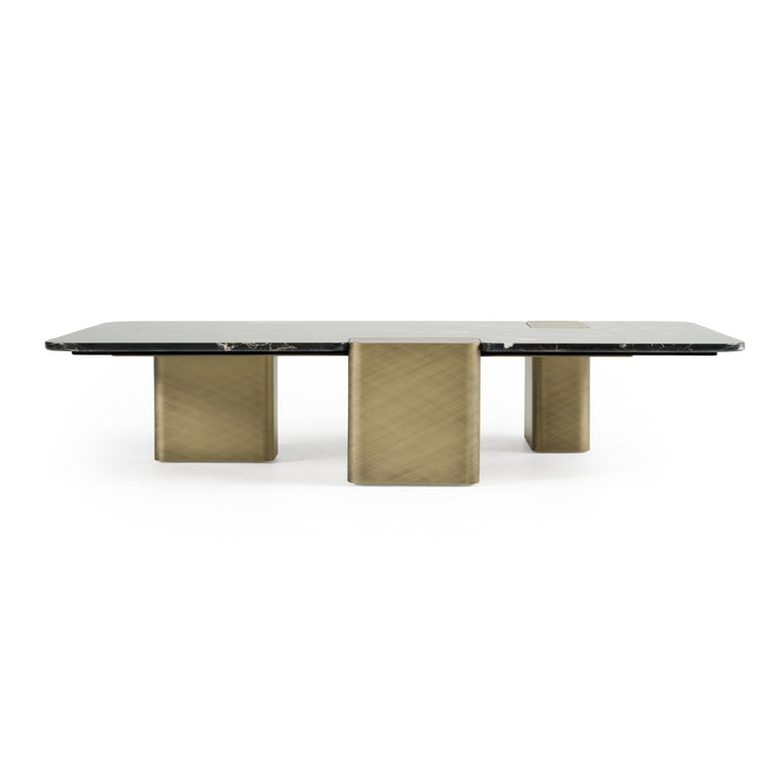 Quest - Modern Black Rose Marble + Antique Brass Coffee Table
