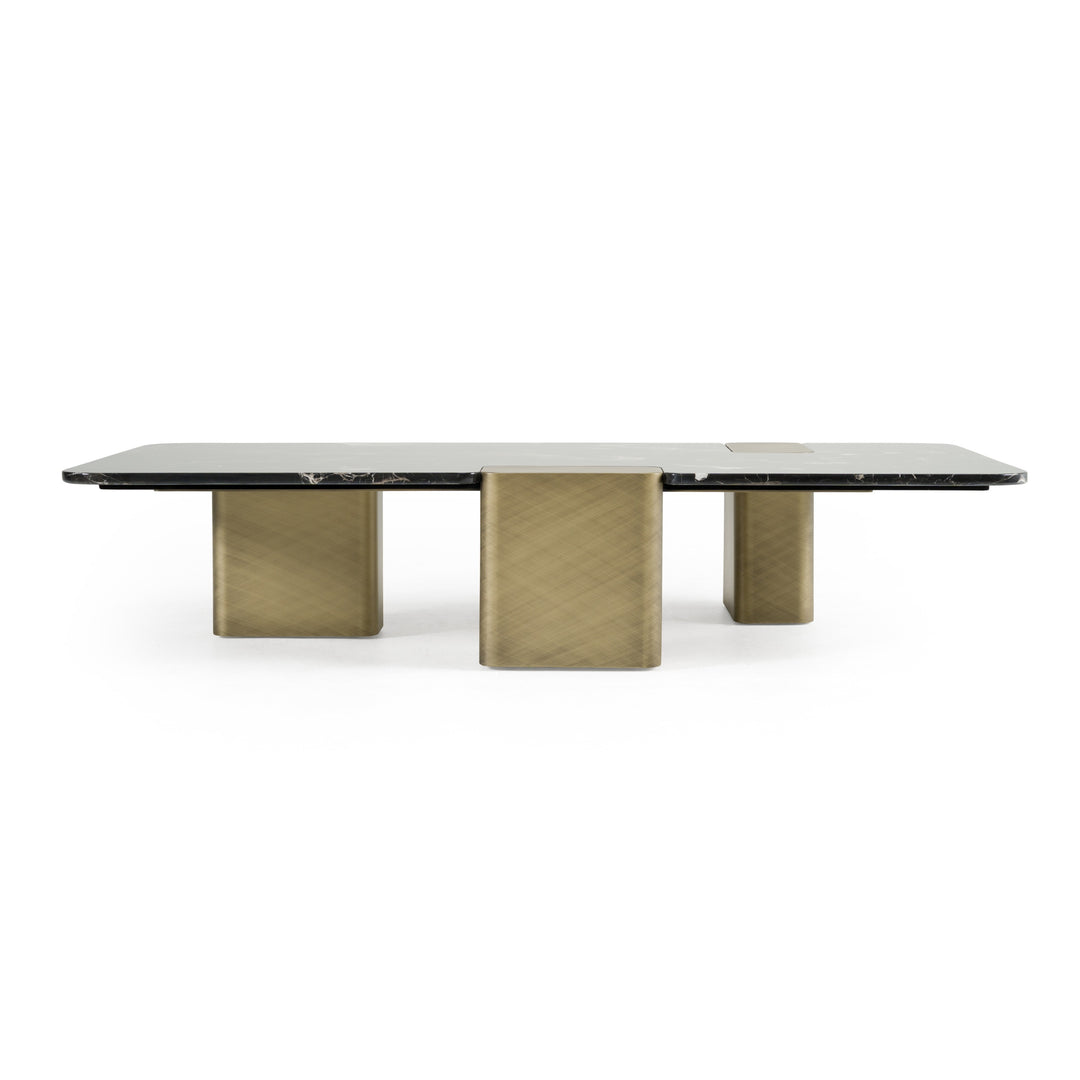 Quest - Modern Black Rose Marble + Antique Brass Coffee Table