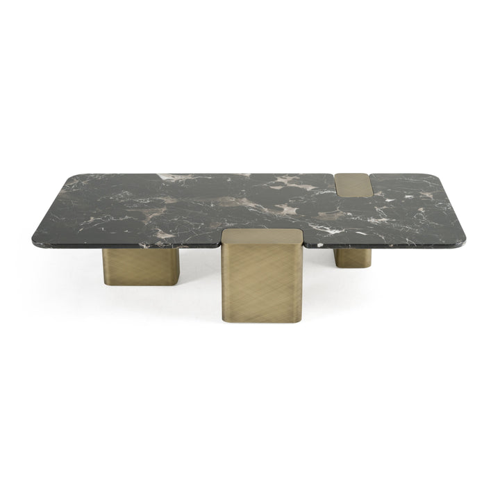 Quest - Modern Black Rose Marble + Antique Brass Coffee Table