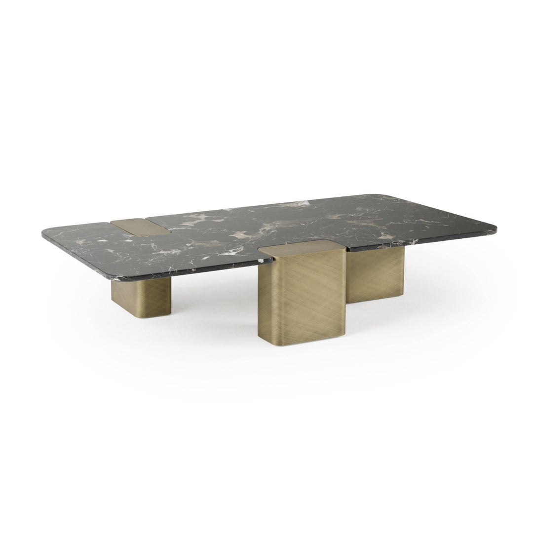 Quest - Modern Black Rose Marble + Antique Brass Coffee Table