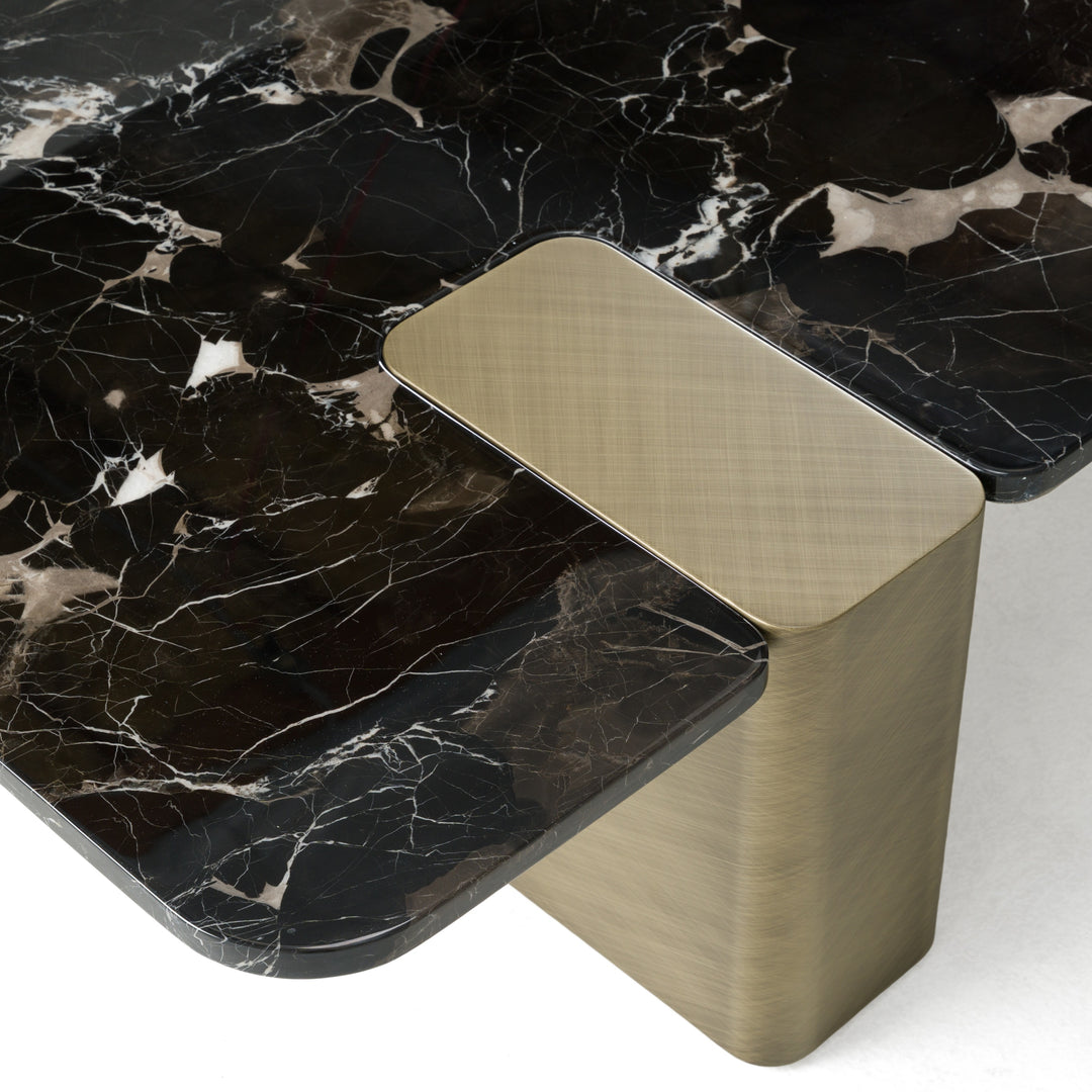 Quest - Modern Black Rose Marble + Antique Brass Coffee Table