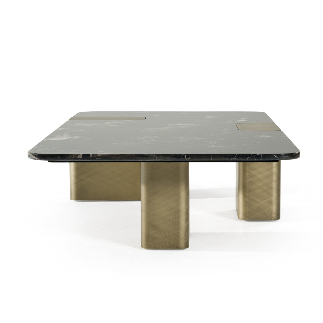 Quest - Modern Black Rose Marble + Antique Brass Coffee Table
