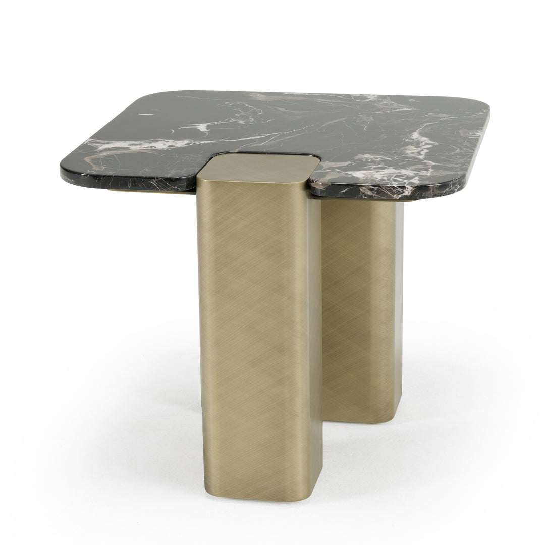 Quest - Modern Black Rose Marble + Antique Brass End Table