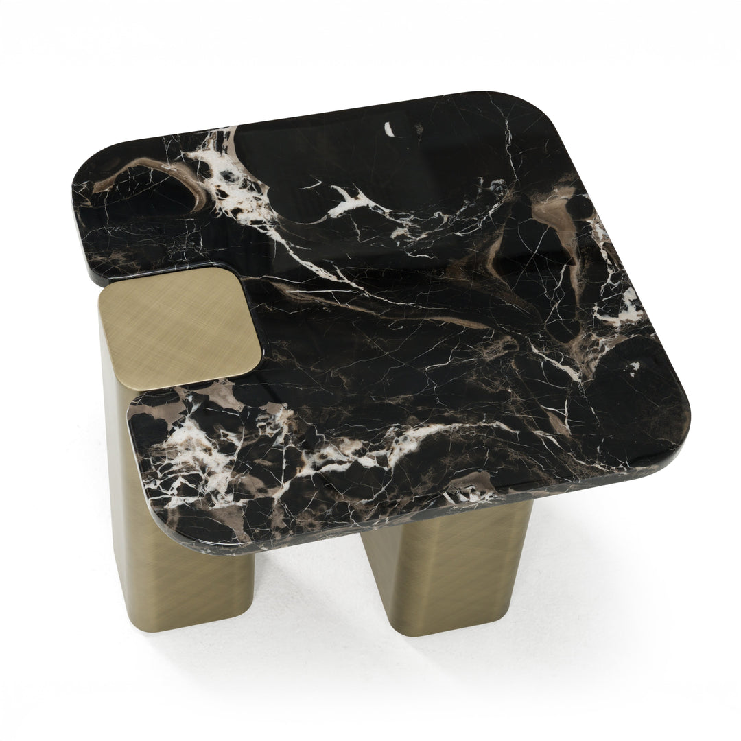 Quest - Modern Black Rose Marble + Antique Brass End Table