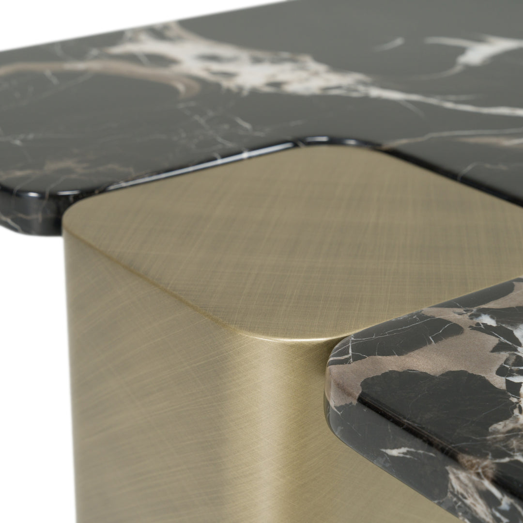 Quest - Modern Black Rose Marble + Antique Brass End Table