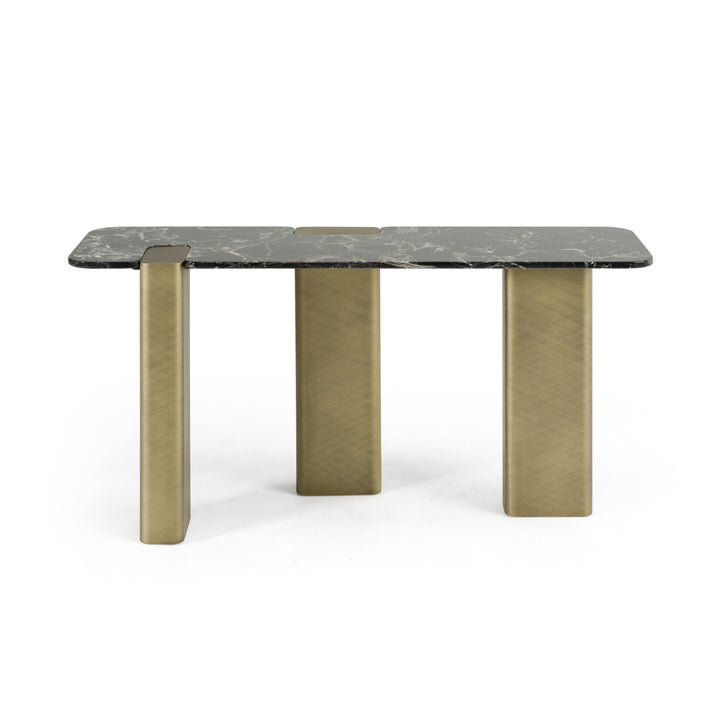 Quest - Modern Black Rose Marble + Antique Brass Console Table