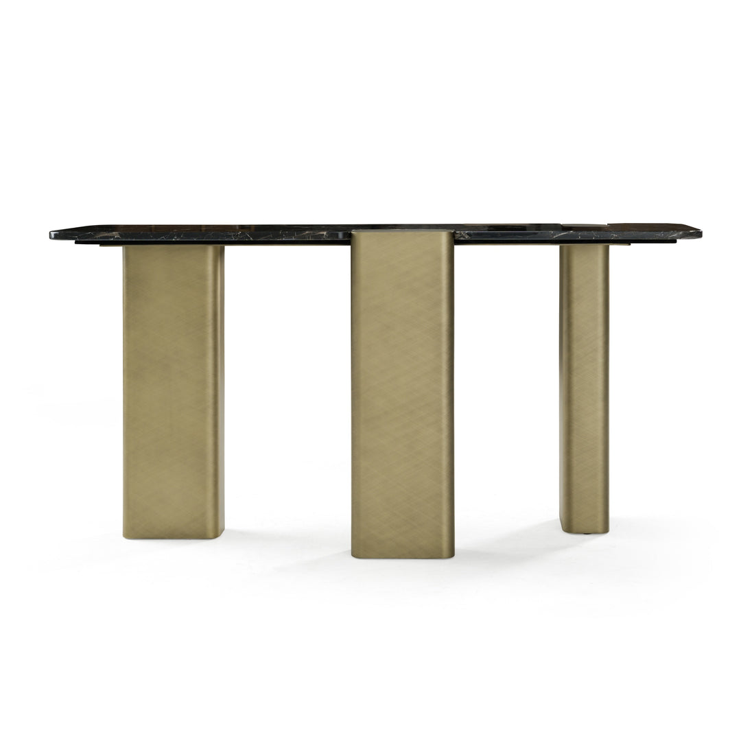 Quest - Modern Black Rose Marble  Antique Brass Console Table