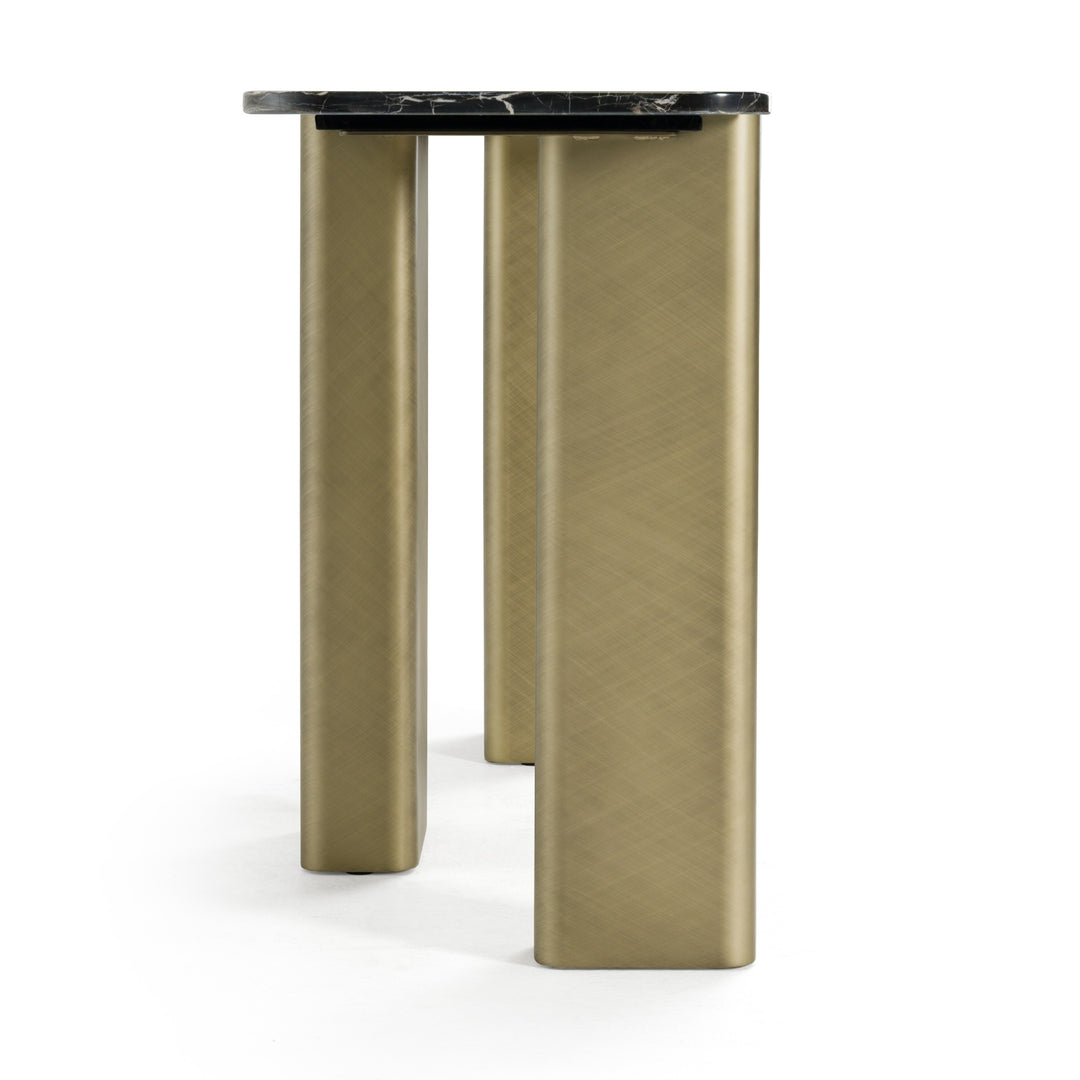 Quest - Modern Black Rose Marble  Antique Brass Console Table