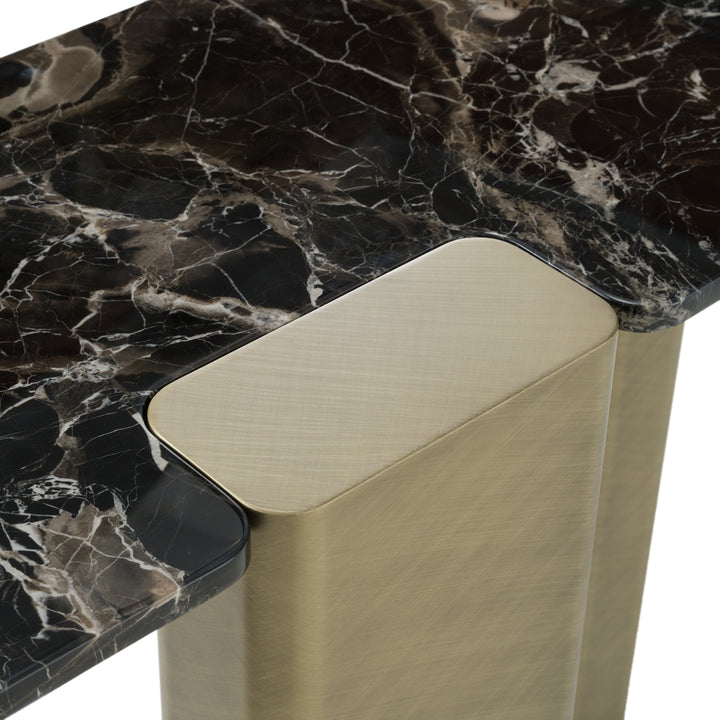 Quest - Modern Black Rose Marble + Antique Brass Console Table