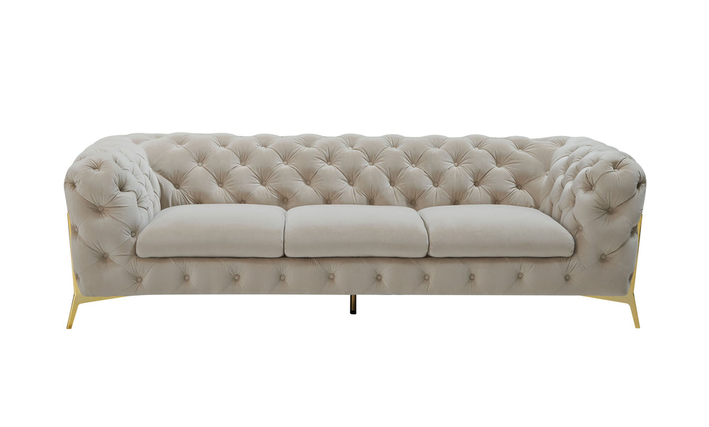 Quincey - Transitional Beige Velvet Sofa
