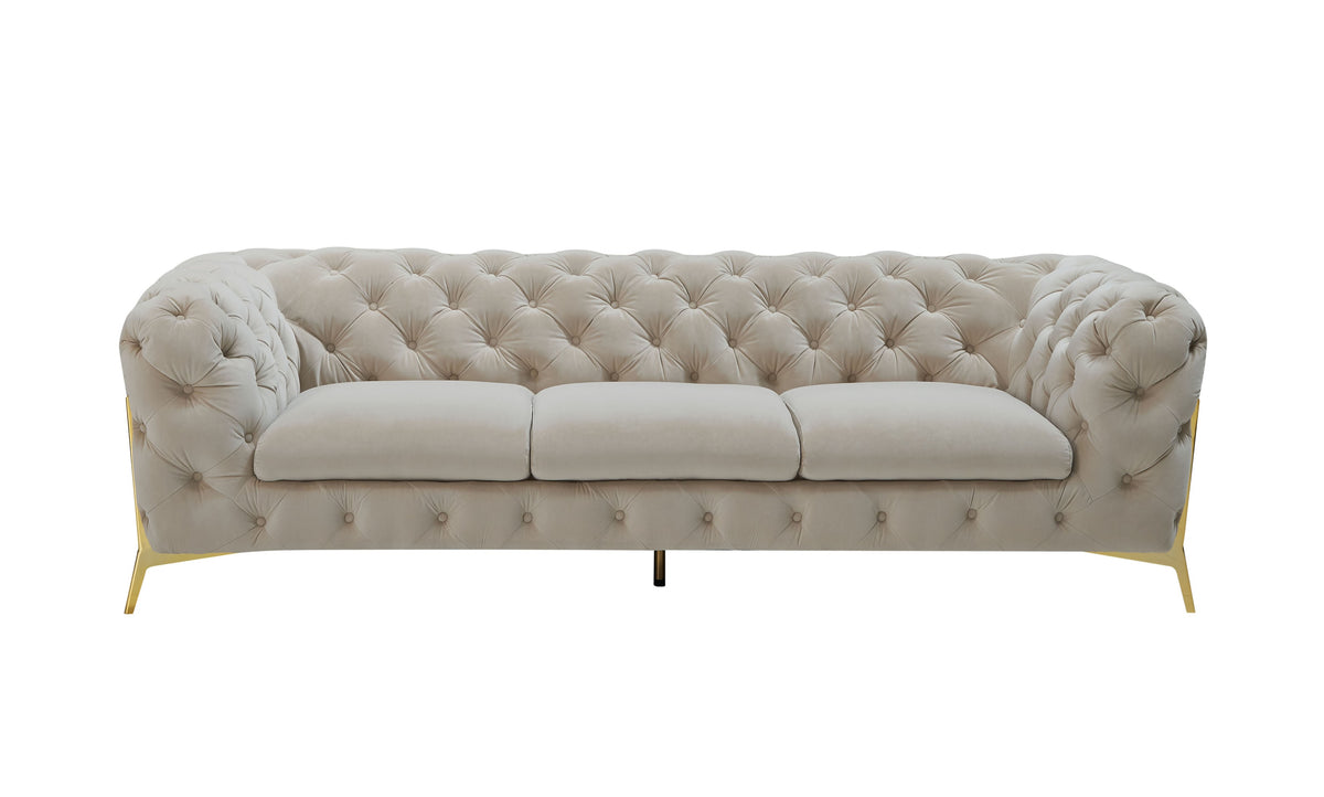 Quincey - Transitional Beige Velvet Sofa