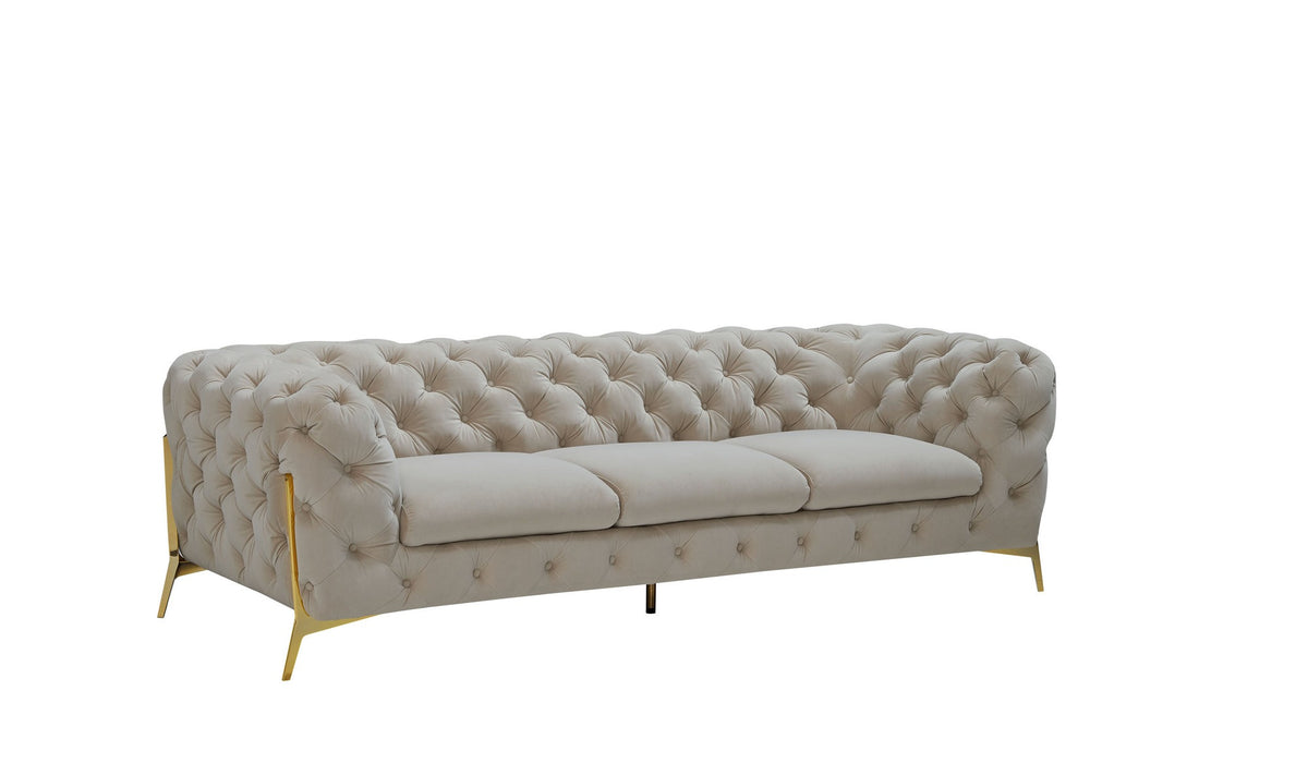 Quincey - Transitional Beige Velvet Sofa