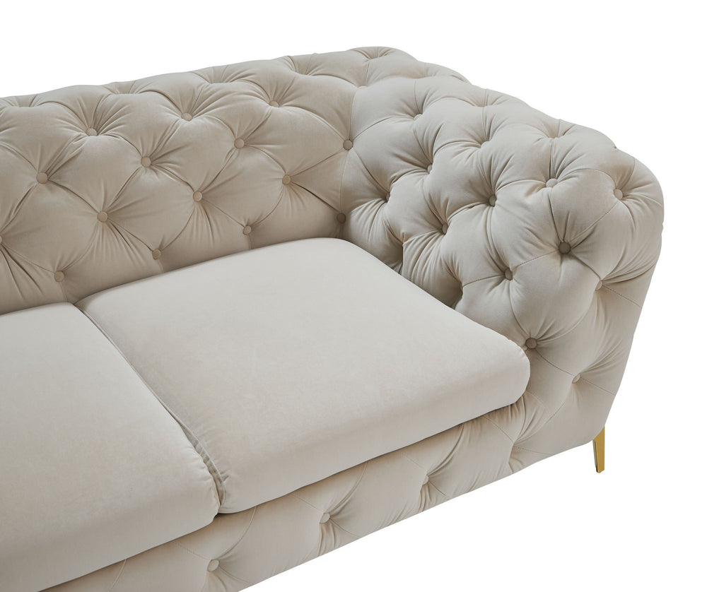 Quincey - Transitional Beige Velvet Sofa