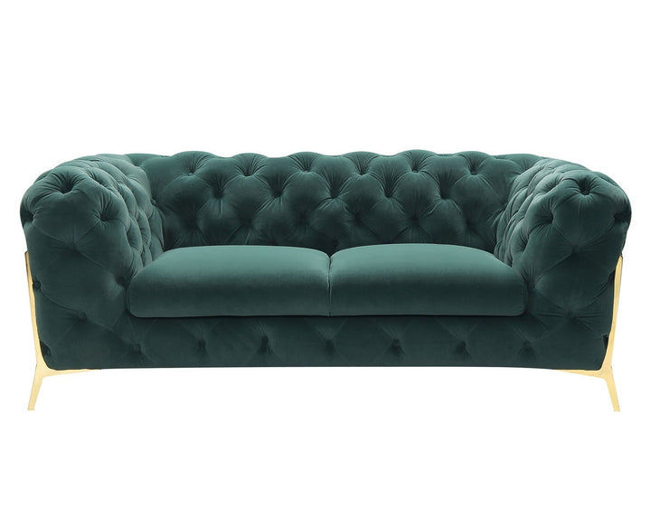 Quincey - Transitional Emerald Green Velvet Loveseat