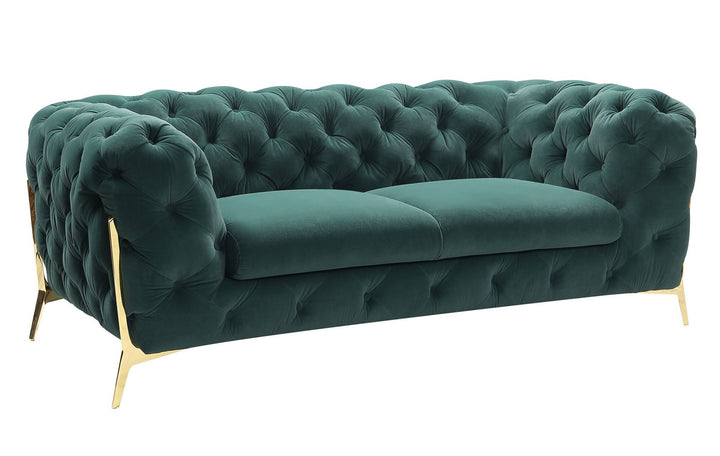 Quincey - Transitional Emerald Green Velvet Loveseat