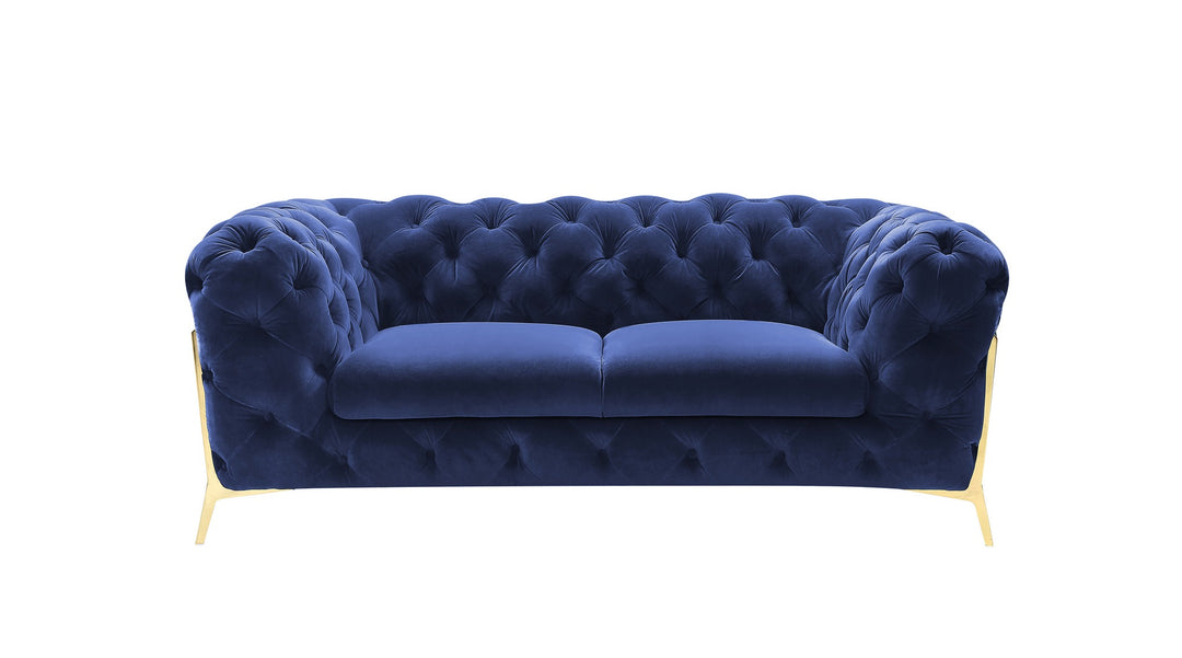 Quincey - Transitional Blue Velvet Loveseat