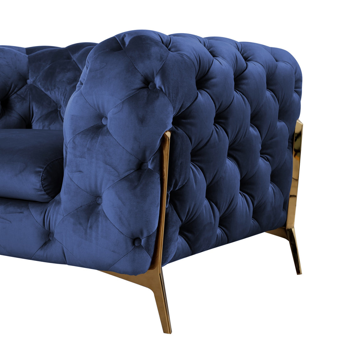 Quincey  Transitional Blue Velvet Loveseat