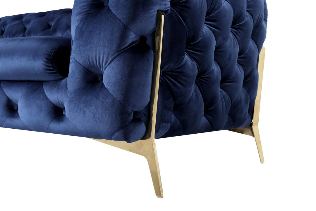 Quincey  Transitional Blue Velvet Loveseat