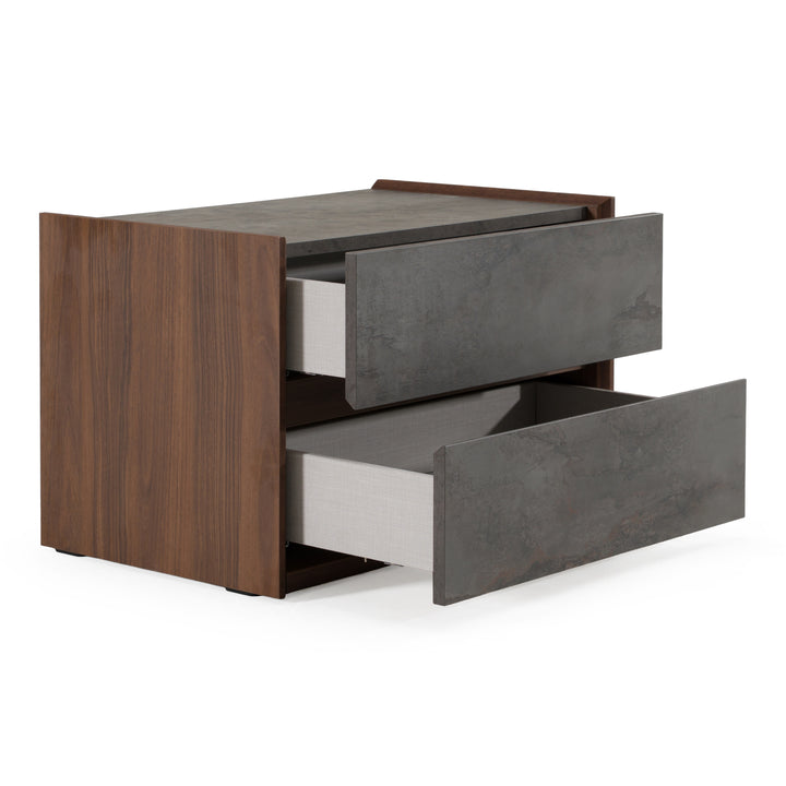 Rado Modern Walnut &amp; Stucco Nightstand