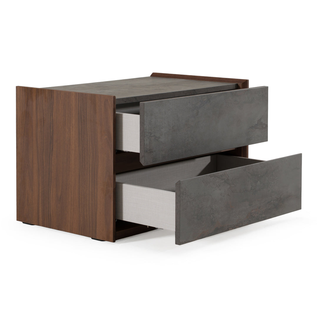 Rado Modern Walnut & Stucco Nightstand