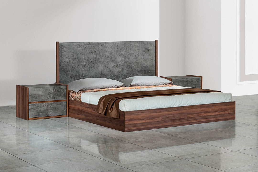 Rado - Queen Modern Walnut & Volcanic Slate Bed