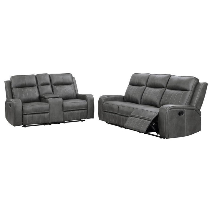 Raelynn - 2 Piece Upholstered Reclining Sofa Set - Gray Reclining Sofa &amp; Loveseat modern furniture Contempo Furniture