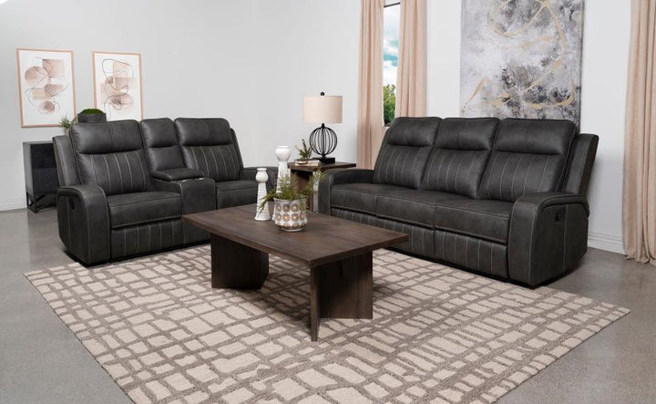 Raelynn - 2 Piece Upholstered Reclining Sofa Set - Gray Reclining Sofa &amp; Loveseat modern furniture Contempo Furniture