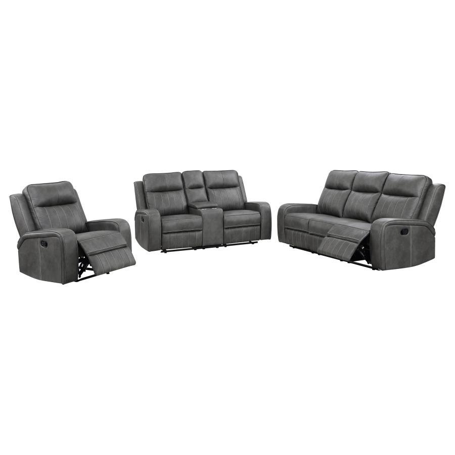 Raelynn - 3 Piece Upholstered Reclining Sofa Set - Gray 3 - Piece Living Room Set modern furniture Contempo Furniture