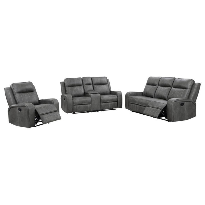Raelynn - 3 Piece Upholstered Reclining Sofa Set - Gray 3 - Piece Living Room Set modern furniture Contempo Furniture