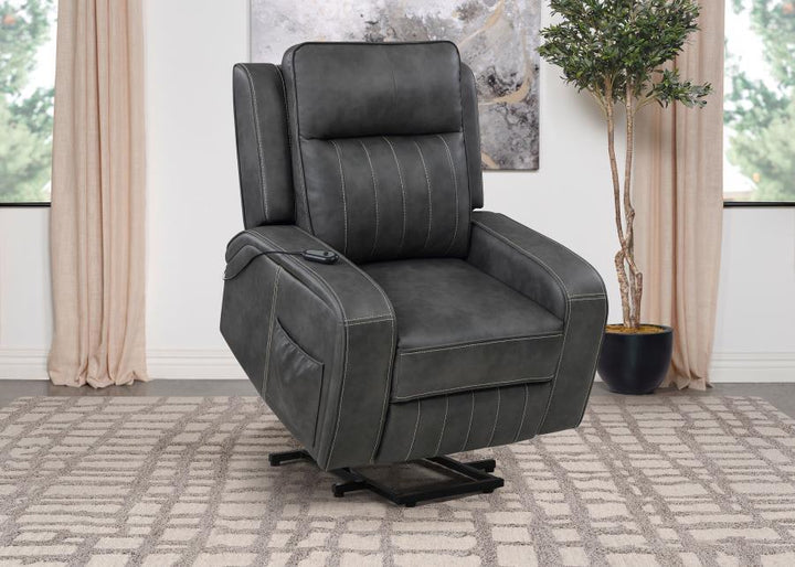 Raelynn - Upholstered Power Lift Recliner Chair - Gray Lift Chair modern furniture Contempo Furniture