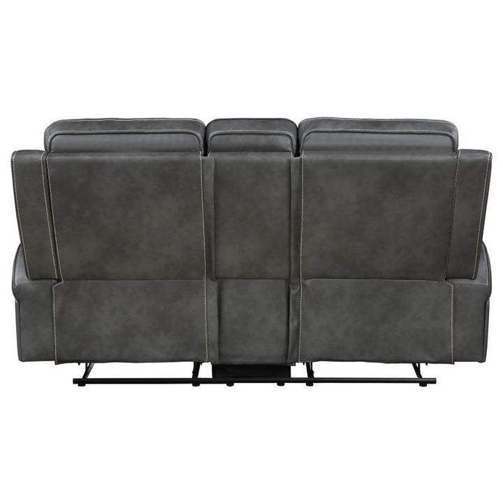 Raelynn - Upholstered Track Arm Motion Loveseat - Gray Reclining Loveseat modern furniture Contempo Furniture