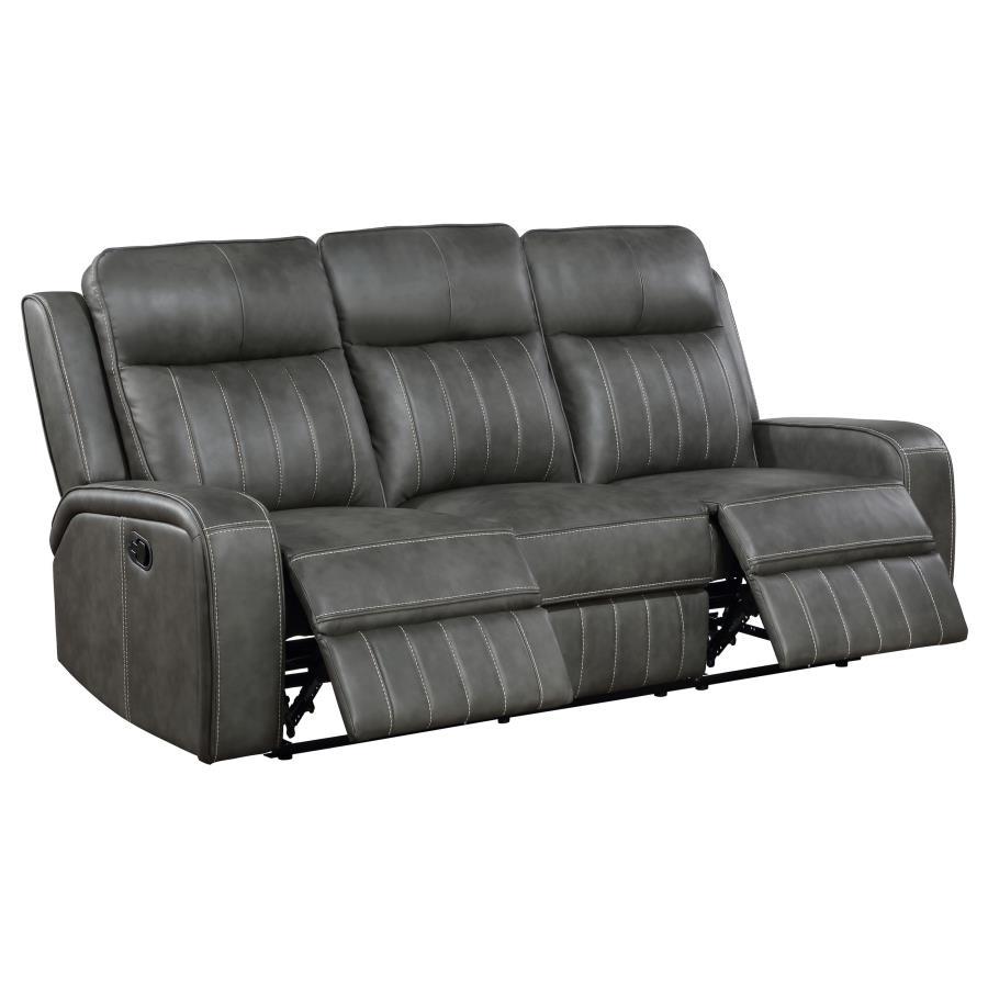 Raelynn - Upholstered Track Arm Motion Sofa - Gray Reclining Sofa modern furniture Contempo Furniture