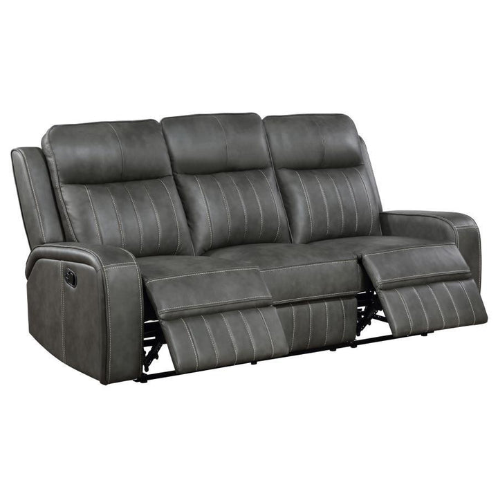 Raelynn - Upholstered Track Arm Motion Sofa - Gray Reclining Sofa modern furniture Contempo Furniture