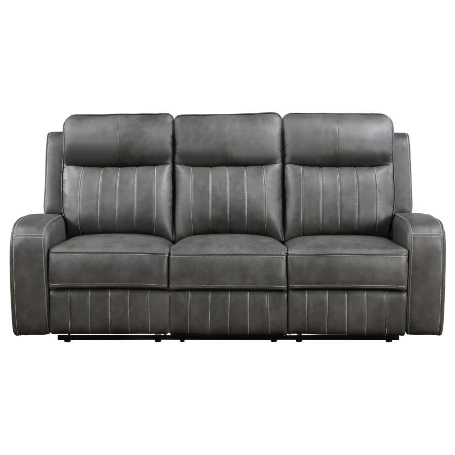 Raelynn - Upholstered Track Arm Motion Sofa - Gray Reclining Sofa modern furniture Contempo Furniture