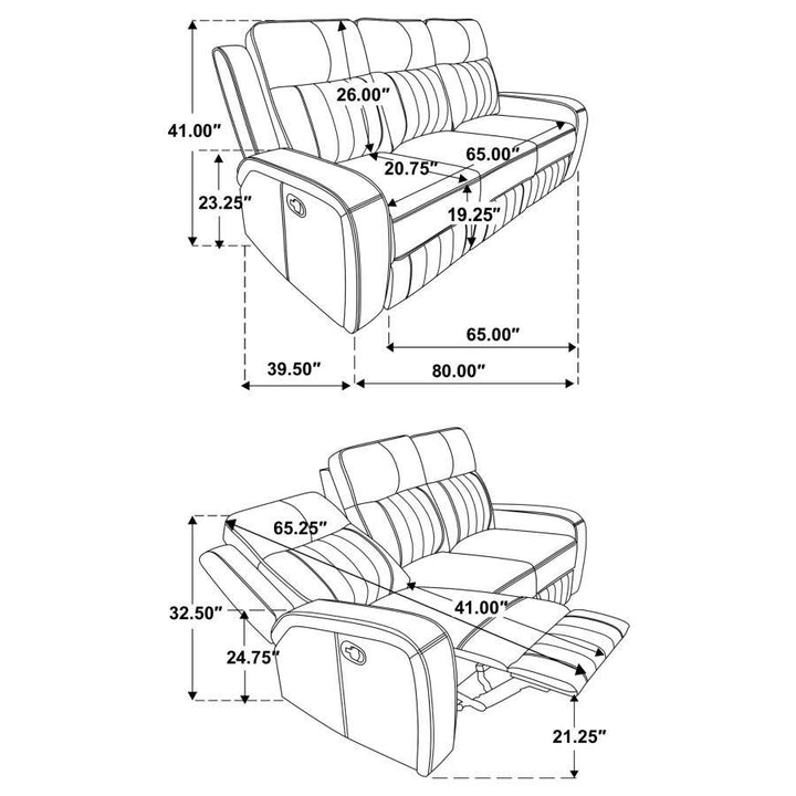 Raelynn - Upholstered Track Arm Motion Sofa - Gray Reclining Sofa modern furniture Contempo Furniture