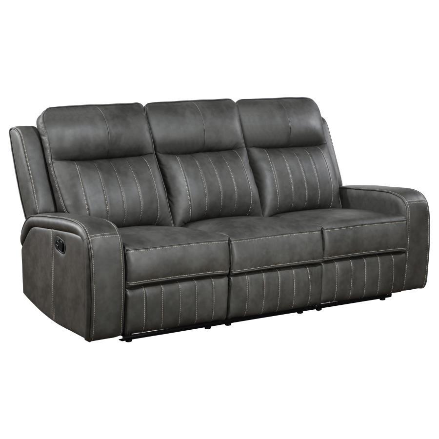 Raelynn - Upholstered Track Arm Motion Sofa - Gray Reclining Sofa modern furniture Contempo Furniture