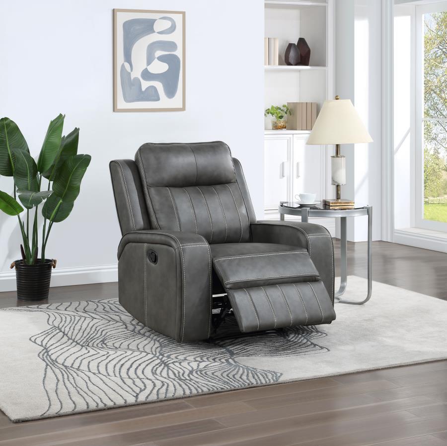 Raelynn - Upholstered Track Arm Recliner - Gray Reclining Chair modern furniture Contempo Furniture